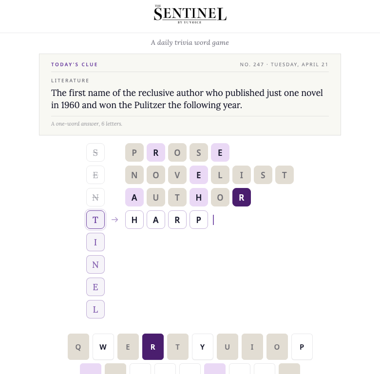 Light theme: cream keyboard and clue panel, not a naive inversion