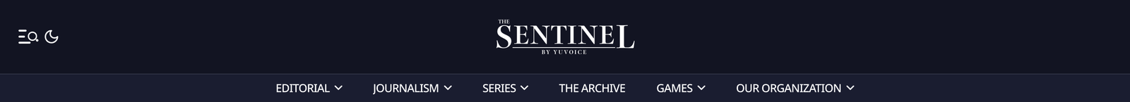 The redesigned header: Editorial, Journalism, Series, The Archive, Games, Our Organization