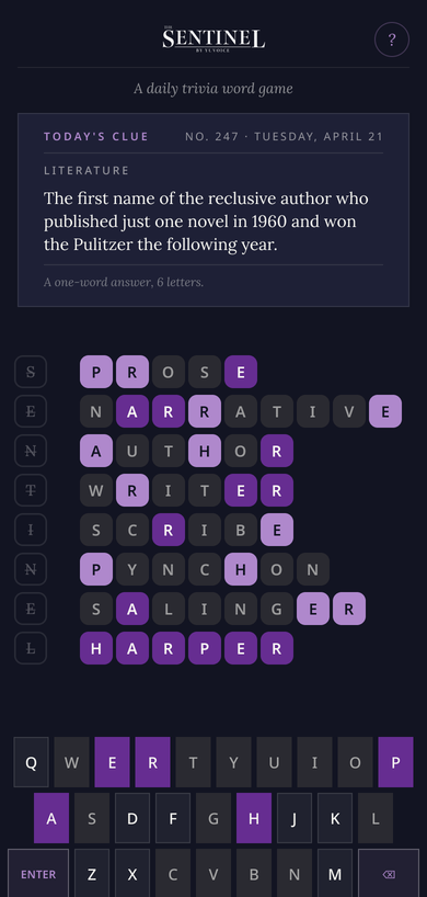 The Daily Sentinel game on mobile