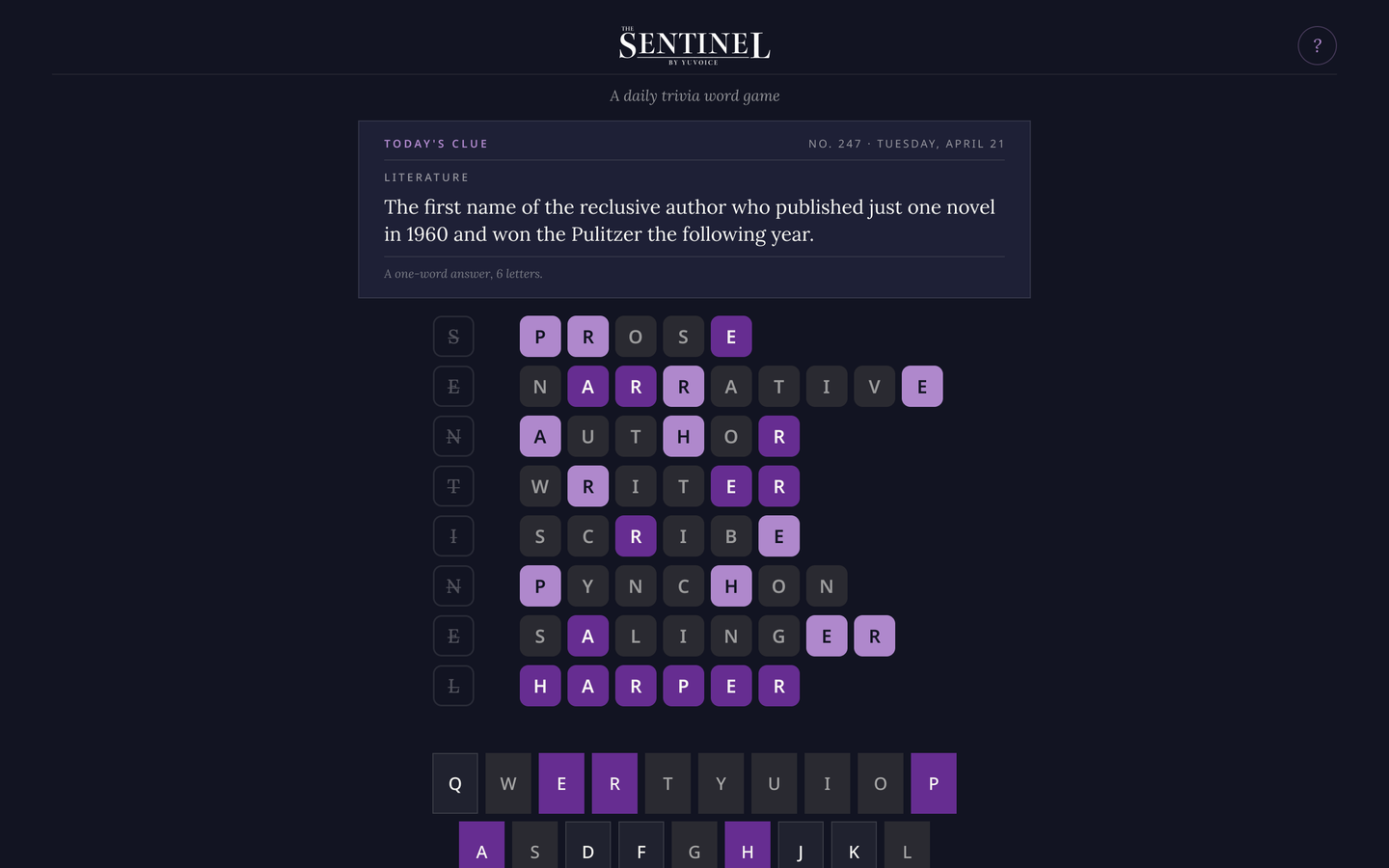 The Daily Sentinel word game on a laptop