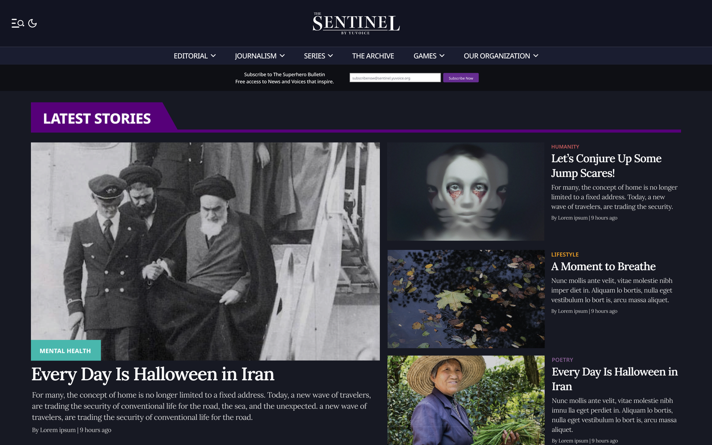 The Sentinel by Yuvoice homepage on a laptop